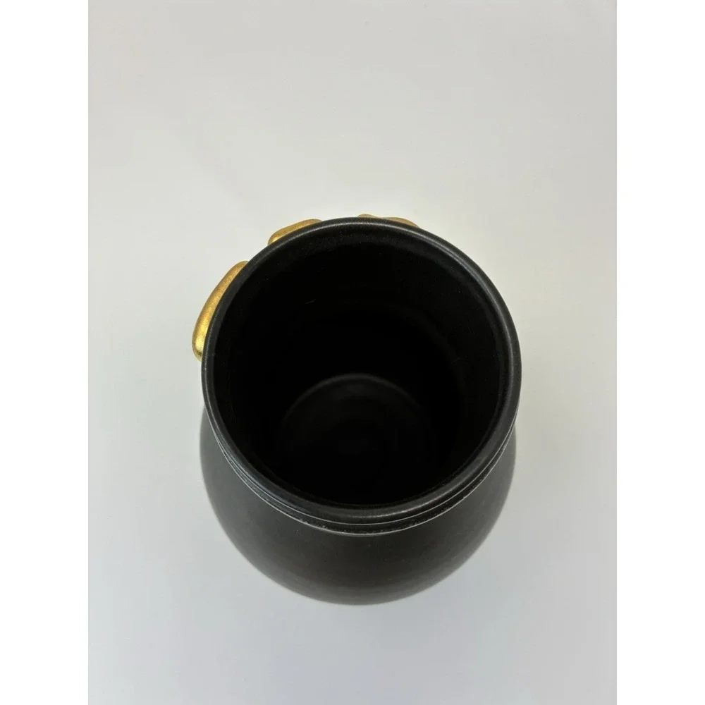Amanda Wright Studio YES SIR Vase Set Black Gold Ceramic Art Pottery Signed